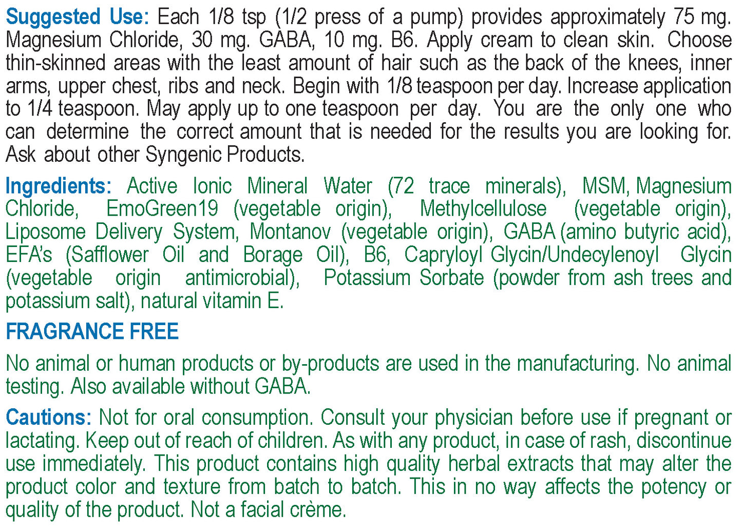 Magnesium Cream + B6 and GABA (Gamma-aminobutyric acid)